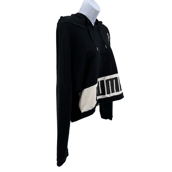Puma Black/White Hoodie Graphic Crop Long Sleeve Pullover WMNS L 850024-01 Logo - Picture 5 of 8